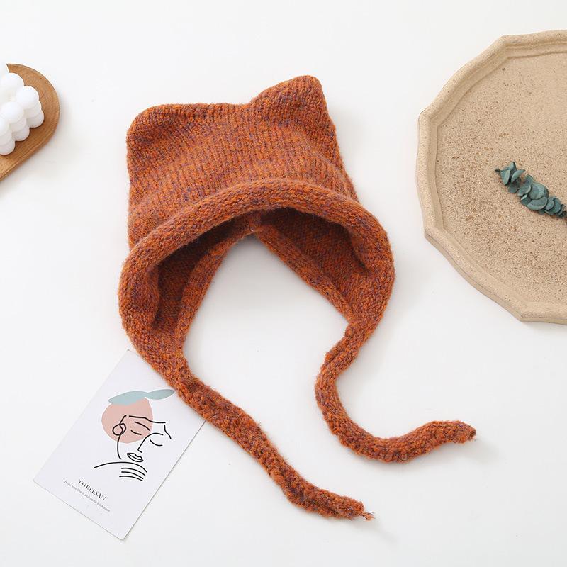 Fashion Ear Ear Protector Knitted Hat Women's Autumn and Winter Mohair Warm Ski Hat Student Hat