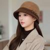 Women's Woolen Woolen Basin Hat Autumn and Winter New Fashionable Elegant Top Hat Flower Decoration Versatile Face Bucket Hat