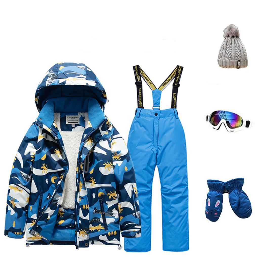 Children's Fashion Skiwear Set Boys' And Girls' Thickened Waterproof Thermal Ski Suit Five-Piece Outfit With Jacket And Trousers