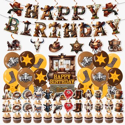 Set di Decorazioni per Festa di Compleanno da Cowboy Western: Striscione, Palloncini e Festoni a Strisce