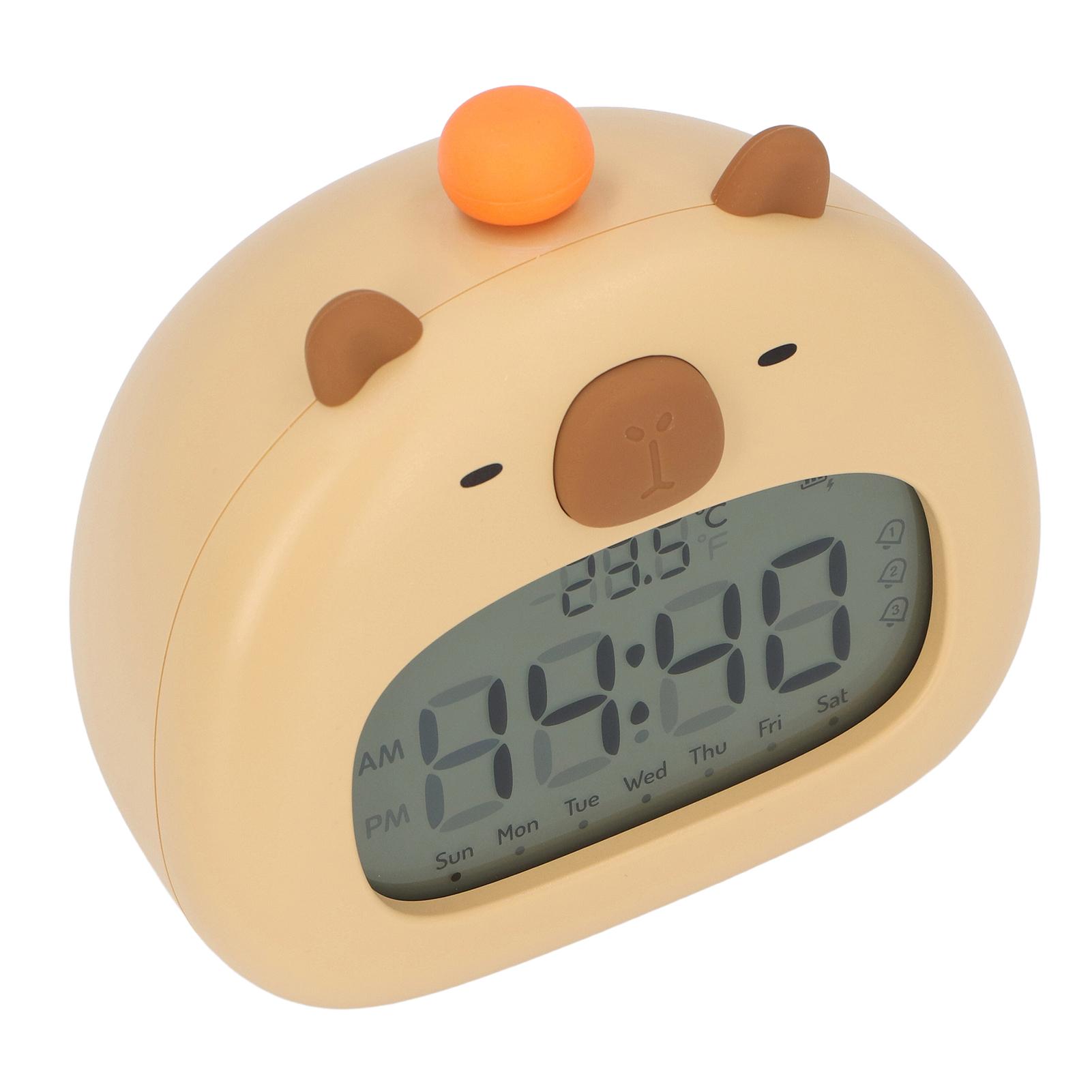 

Capybara Alarm Clock with Night Light Snooze Countdown Multiple Ringtones Rechargeable 800mAh Tabletop Alarm Clock for