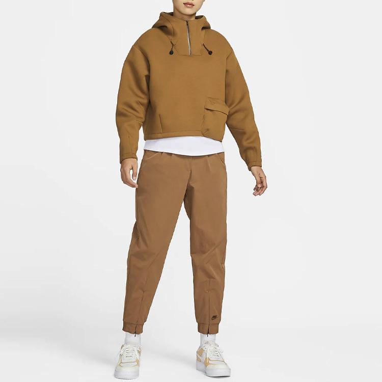 Nike Solid Color Pocket Hooded Half-Zip Pullover Long Sleeve Sweatshirt Women Sweatshirt Brown DV8239-270