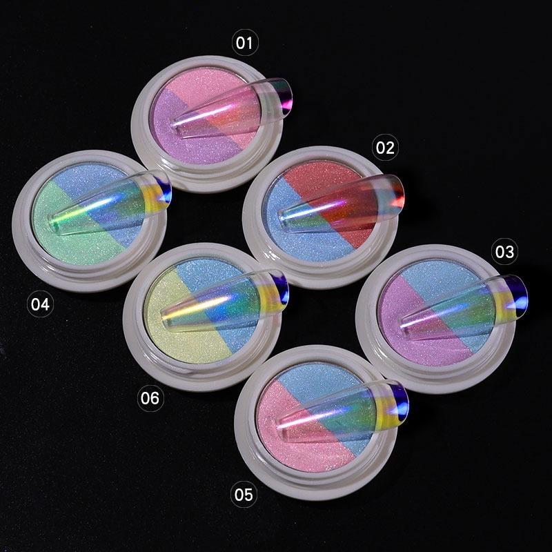1 Box Double Colors Solid Nail Powder Holographic Neon Solid Nail Glitter Powder Aurora Powders Nail Art Tool