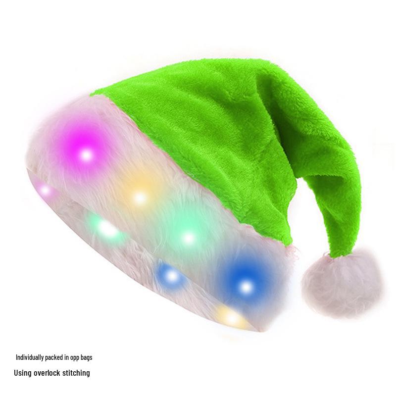 Adult All-Glow Christmas Hat with Lights - Plush Trim Holiday Party Decoration
