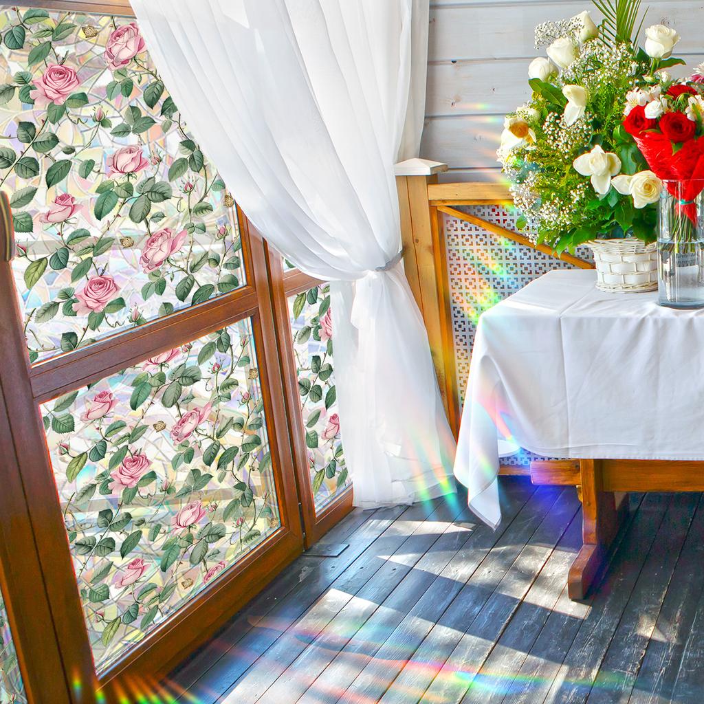 Sunshine Glass Sticker Colorful Rose Flower Vine Electrostatic Sticker Double-sided Printing Visual Window Sticker No Glue