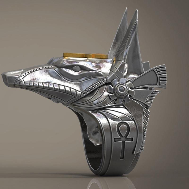 Egyptský kříž Bůh Prsteny Muži Ženy Punk Wolf Head Knuckle Rings Šperky
