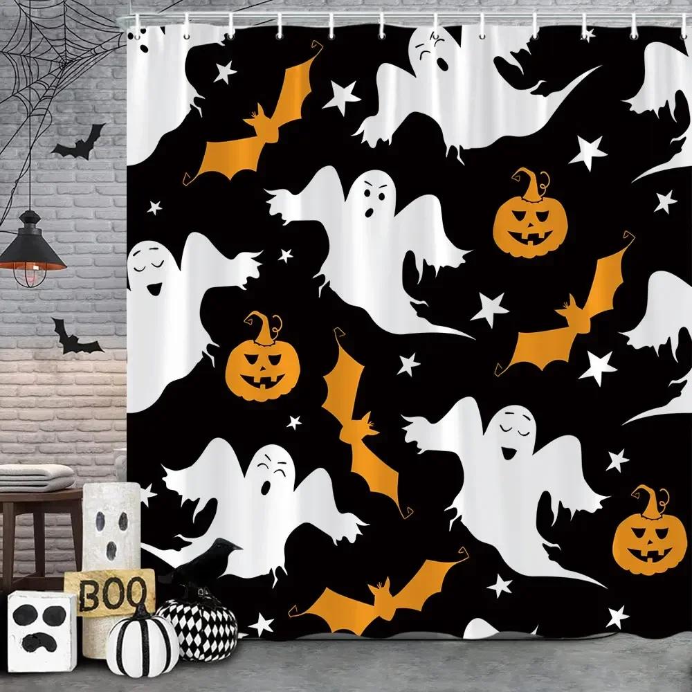 Perdea de duș de Halloween Liliac Negru Model Înfricoșător de Halloween Perdea de Duș Înfricoșător Liliac Perdea de Baie Decor Baie cu Cârlige