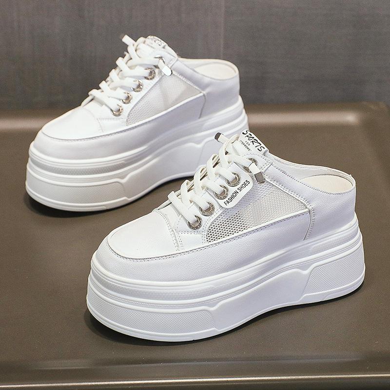 

Полушлепанцы с толстой подошвой и закрытым носком, женские летние, 2025 новинка, маленькие универсальные дышащие сетчатые сандалии, белая обувь 39 белый