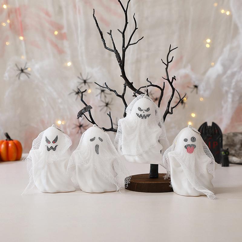 Ghost Halloween Decor - White Ghost With Spider Web Led Night Light Spooky Figurine Statue Festival Lamp T Hanging Decorations
