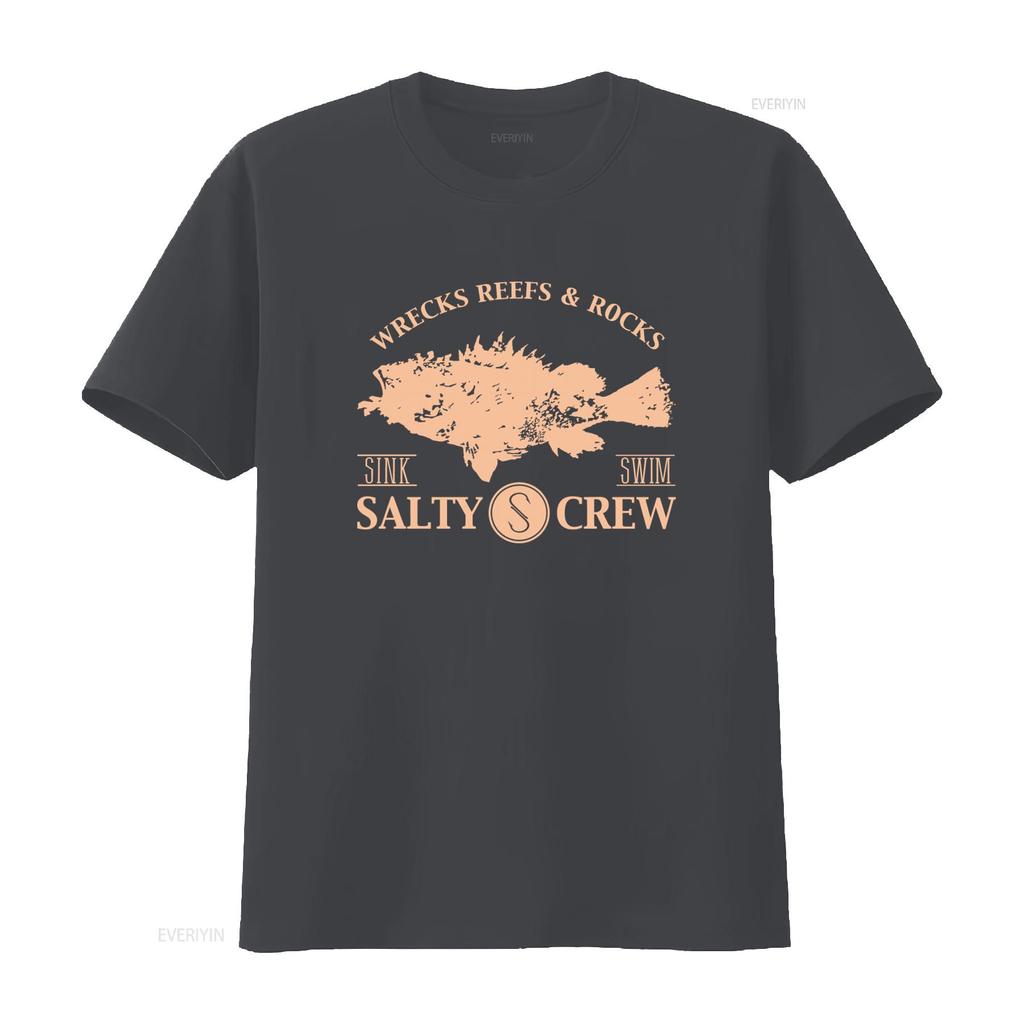 Pánské tričko Salty Crew Malé Černé 100% Bavlna Velká Ryba Vraky Útesy Skály Potopení Plavání Design vintage Vyprané Stylové Lehce