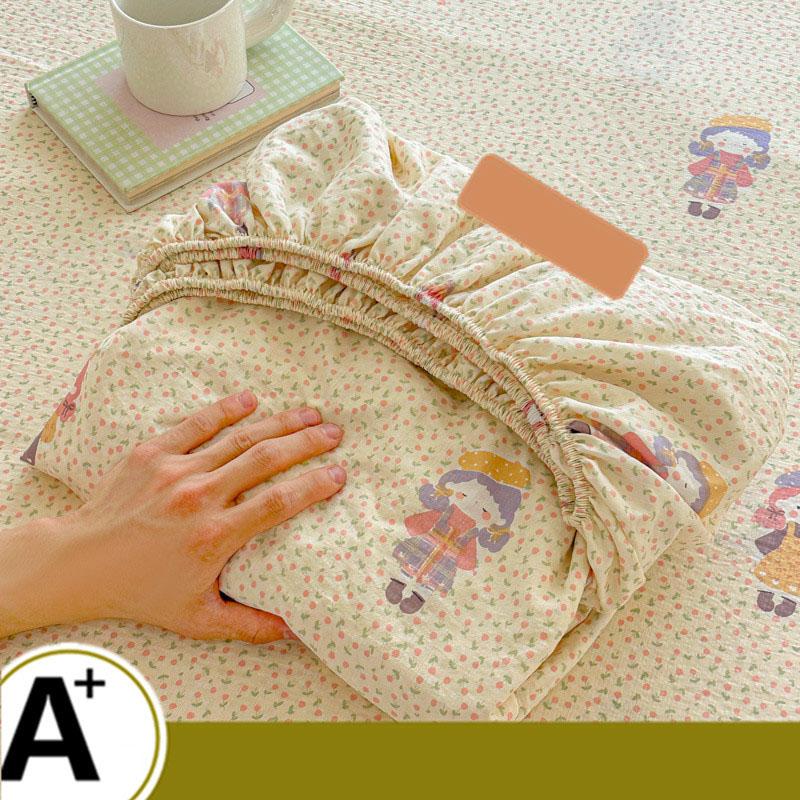 

Flower Printing Double-Layer Fitted Sheet Set Class A All-Inclusive Bedspread with Pillowcase Soft Cozy Home Textile for Single 90x200cm 2pcs set
