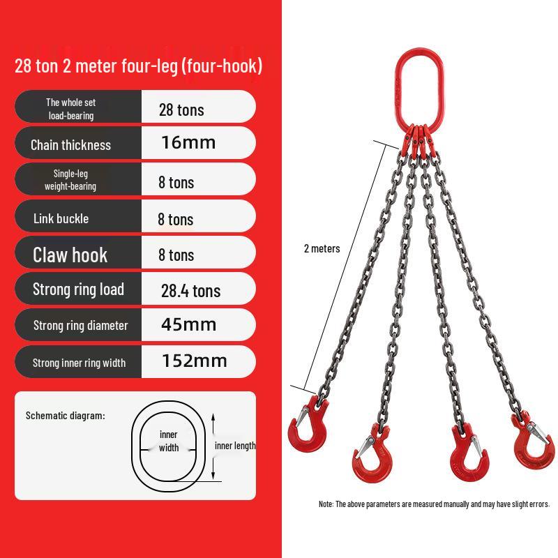 G80 Manganese Steel Hoist Chain Sling with Eye Hook - Single, Two, or Four Legs