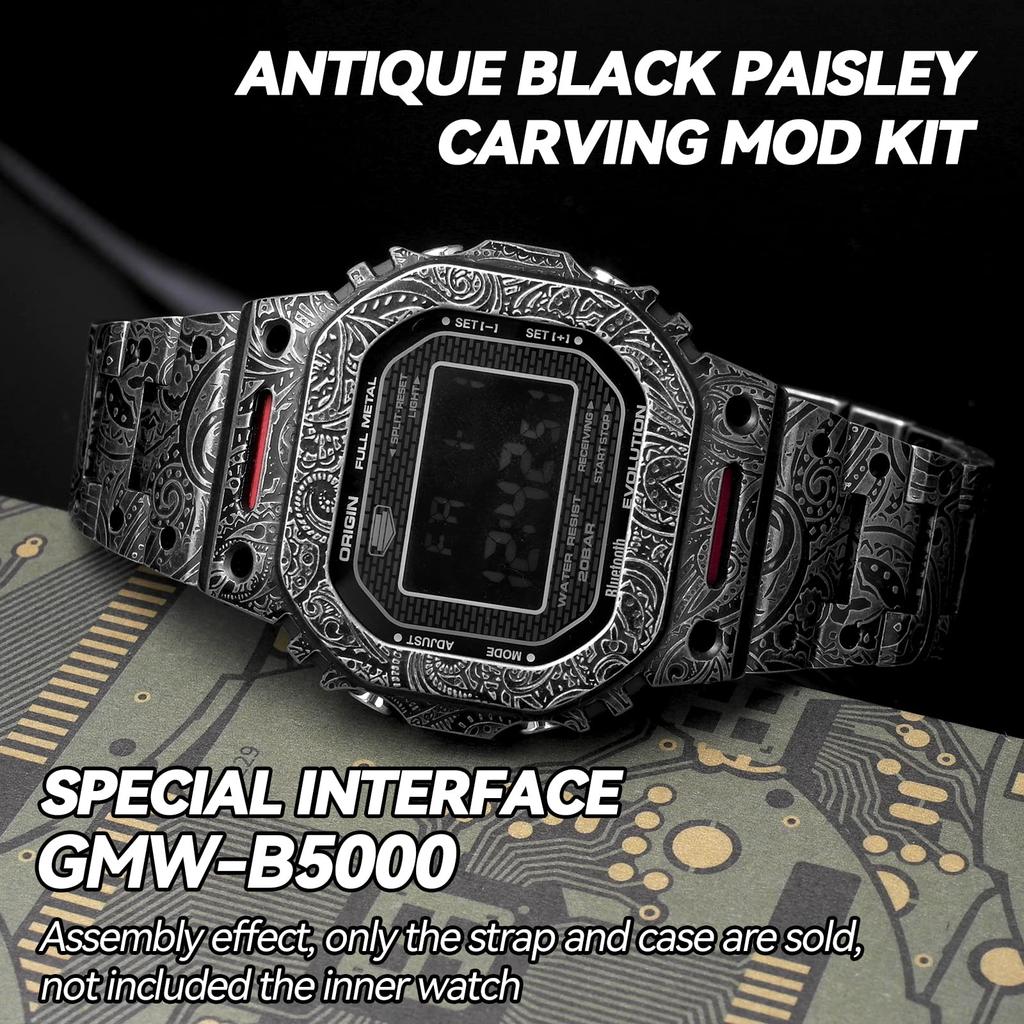 Korlexchi Metalllünette & Armband MOD-Kit für G-SHOCK GMW-B5000 Retro Schwarz 316L