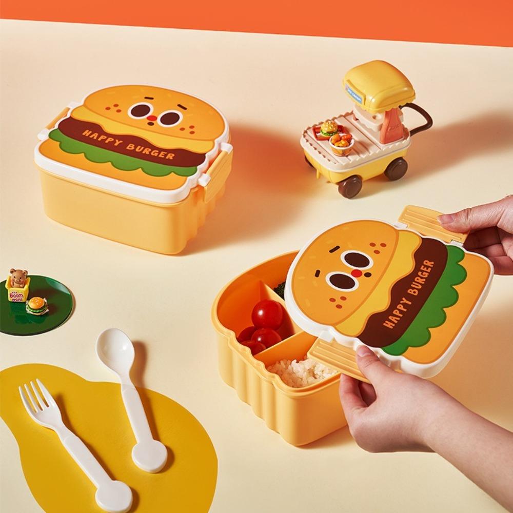 Food Grade Cartoon Bento Box Hamburger French Fries Leakproof Portable Lunch Box Divided Food Container Picnic