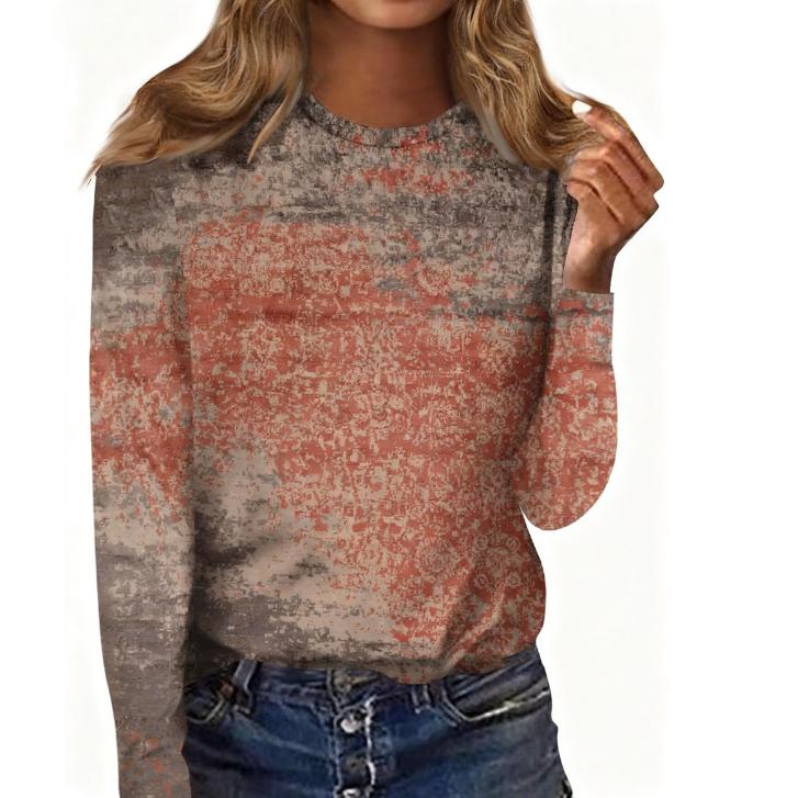 Spring and Autumn Round Neck Retro 3D Printed Top Fashionable Casual Long Sleeved Women's T-shirts