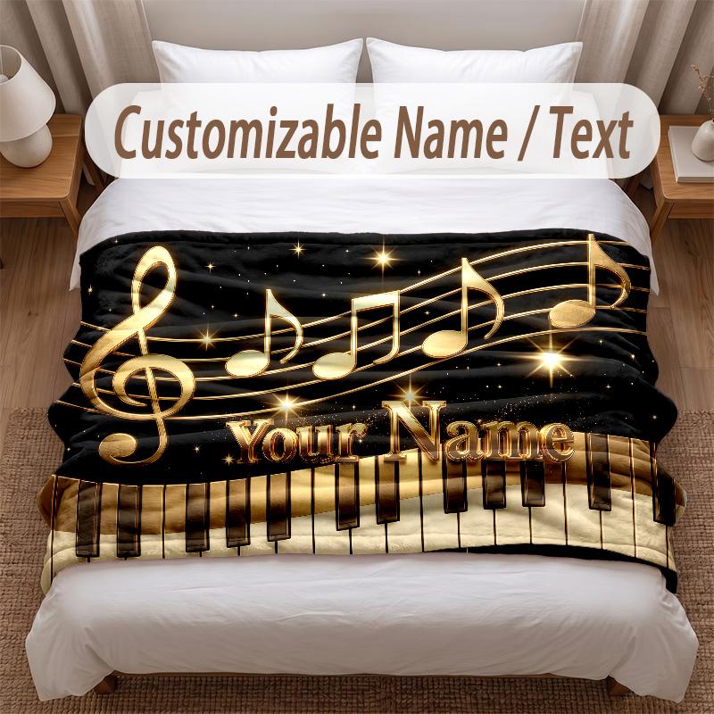 Music General Theme Soft Blanket Personalized Custom Name Text Print Warm Blanket Home Sofa Bedroom Decor
