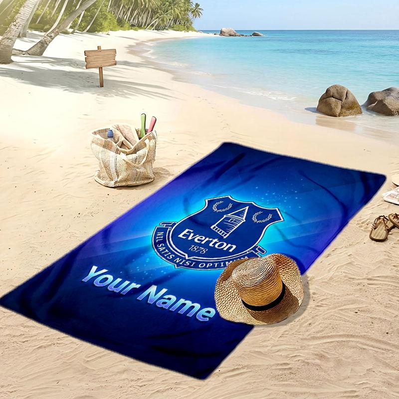 Everton FC Personalized Printed Beach Towel Soccer Logo Support Custom Name Text Absorbent Towel For Sport Travel Special Gift