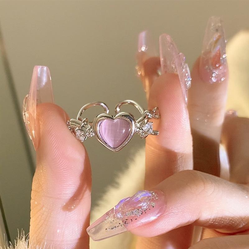 3pcs/set Y2k Styletrendy Open Rings Heart Finger Rings For Women Girls Kpop Sweet Cool Trendy Aesthetic Jewelry Gifts Jewelry