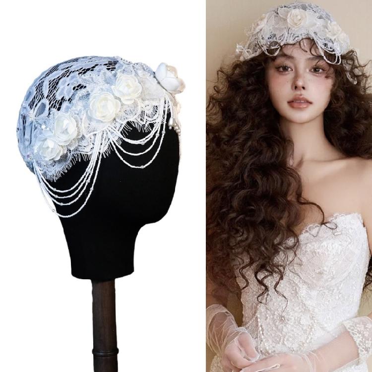 Graceful Lace Meshes Hat Romantics Hollows Flower Lace Hat Vintage Lace Hat for Weddings and Banquets