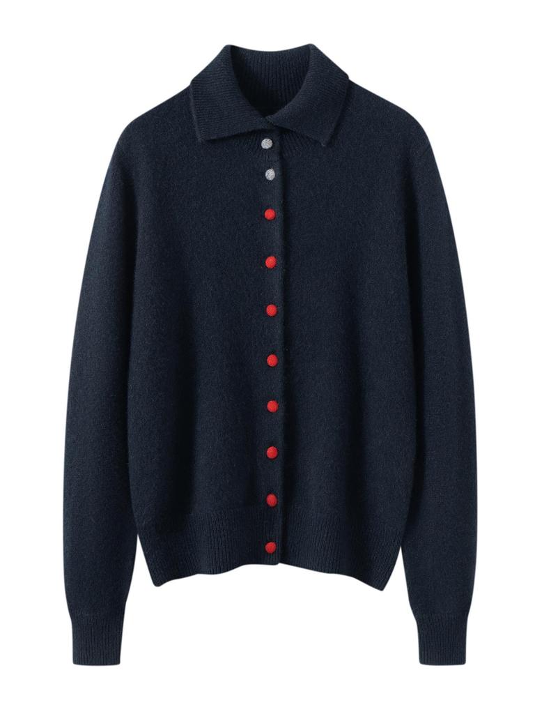 Cashmere Women's Polo Collar Cardigan - Autumn/Winter 2026 Versatile Loose Slimming Outerwear