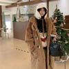 Horn Button Women's Lamb Wool Long Coat - College Style, Warm & Slim, Hooded, for Autumn/Winter 2023