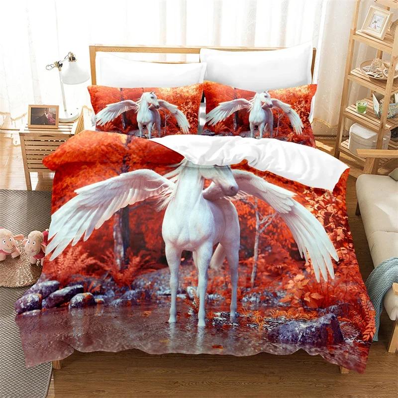 Bettdecke Weißes Einhorn Twin Size Süßes Fliegendes Pferd Bettwäsche-Set Für Teenager Kind Mädchen Mikrofaser Wildtier Bettdecke