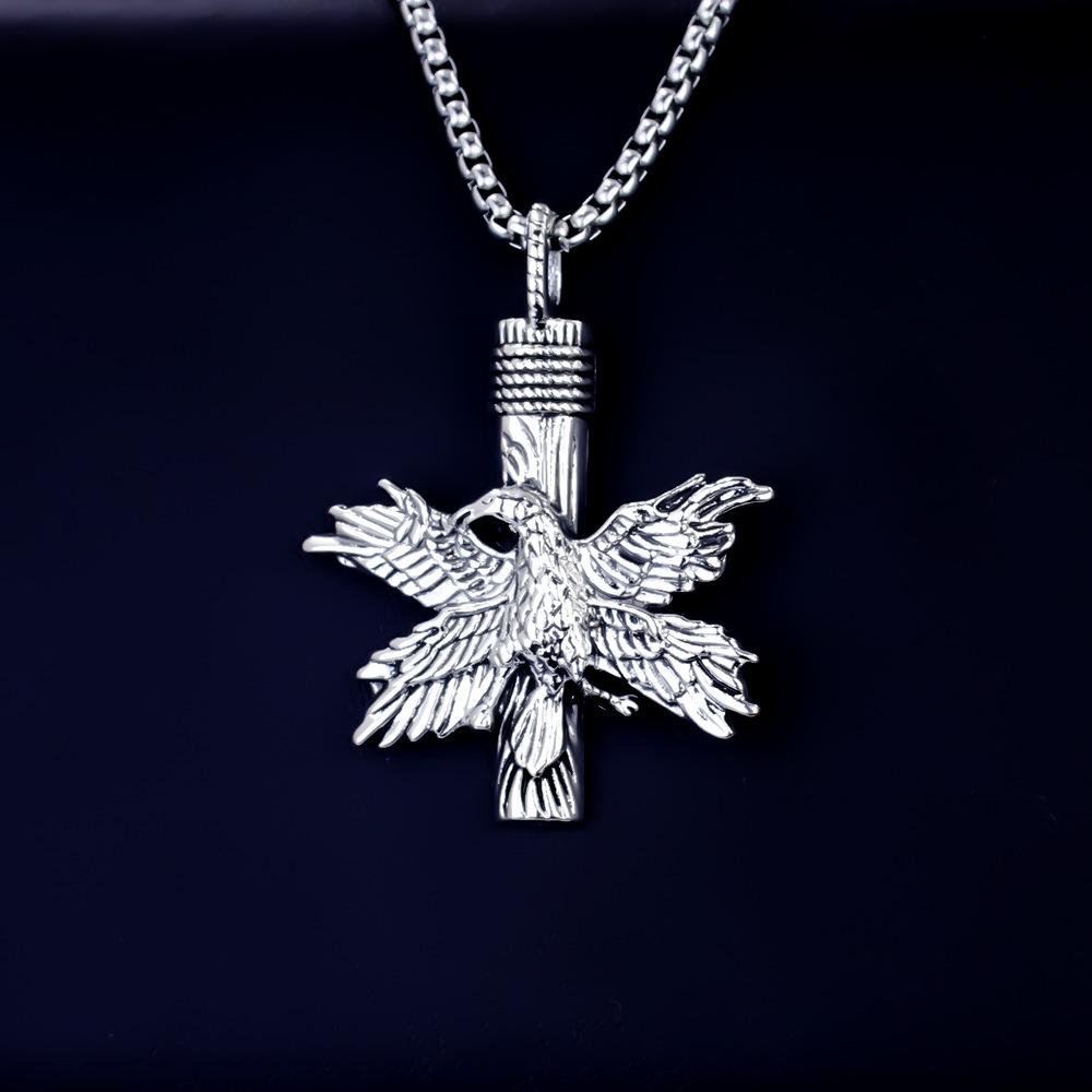 European Viking Titanium Steel Rune Necklace with Stainless Steel Spearhead and Compass Pendant