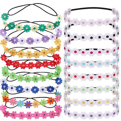 8 Piezas Accesorios de Disfraz Hippie Diadema de Flor de Margarita Ropa de los 60s 70s para Mujeres Niñas Corona de Girasol Banda para el Cabello