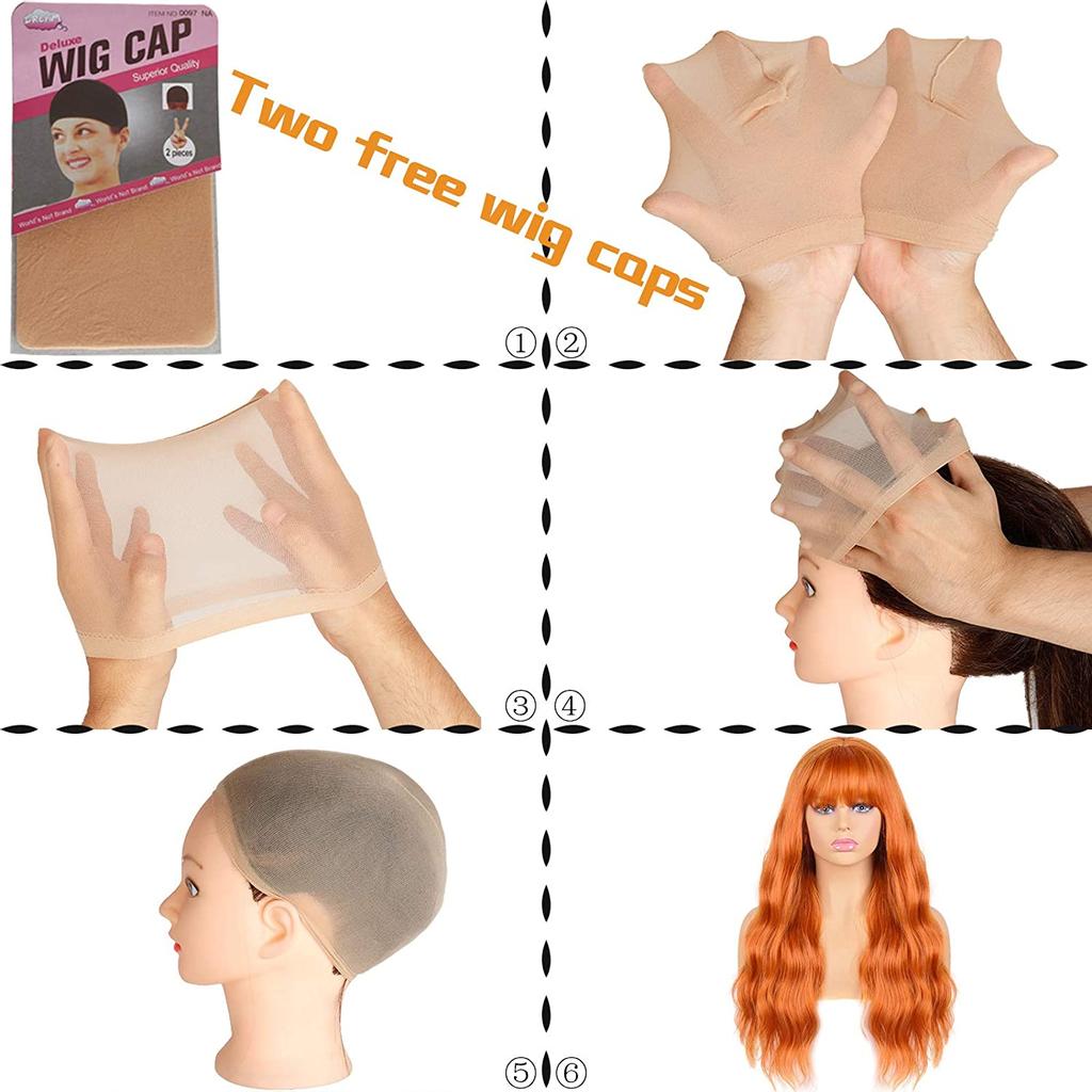 MERISIHAIR Oranžová paruka s ofinou Cospaly, dlouhá vlnitá paruka pro ženy, syntetické paruky tepelně odolné 24 palců