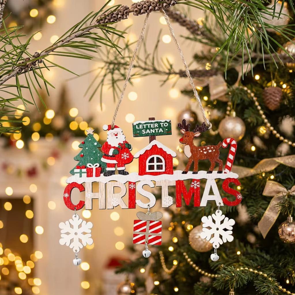 Xmas Wooden Welcome Hanging Plaque, 3 Assorted Styles Random, Christmas Santa Snowman Pendant Decor for Front Door, Window,Party