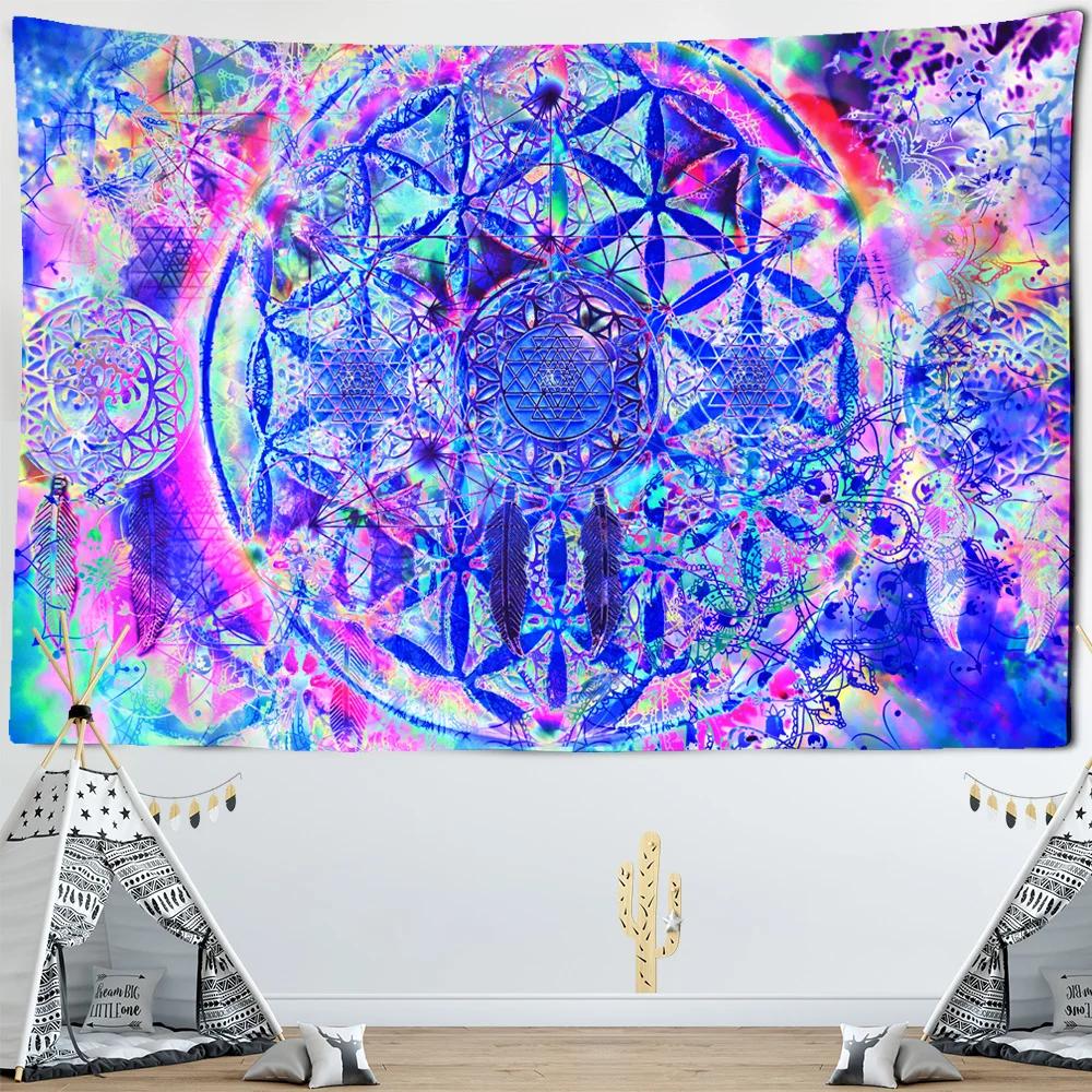 India Mandala Tapestry Wall Hanging Boho Decor Wall Cloth Tapestries Psychedelic Hippie Night Moon Tapestry Mandala Wall Carpet 95x70cm