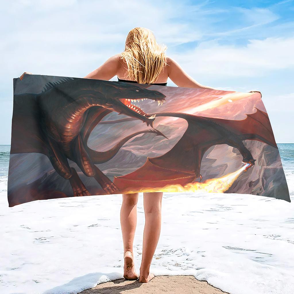 Bath Towel with Dragon Printed,Oversized Beach Towel Absorbent Soft Microfiber Pool Swimming Towels for Adults Teens Large Size