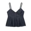 Kaslead New Arrival Women's Clothing Fashion Style Wavy Style Wide Hem V Neck Camisole Denim Tops 8197064