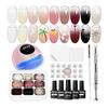 JODSONE Gel Nail Kit, 9 Colors Gel Nail Set, Gel Nail Color, Nail Light, Gradient Painting, Cheek, Includes Nail Sponge and Grab Pen, Suitable for