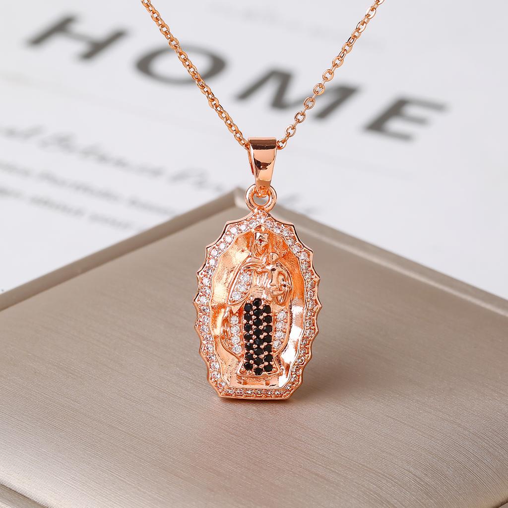 Rhinestone Our Lady of Guadalupe Pendant Necklace Religious Virgin Mary Zircon Choker for Women Catholic Gift Prayer Jewelry