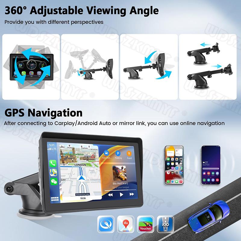 7/9INCH  Stereo Receiver Car Radio With Dashcam Wireless Carplay Android Auto GPS Navigation Automotive Multimedia Player 12LED