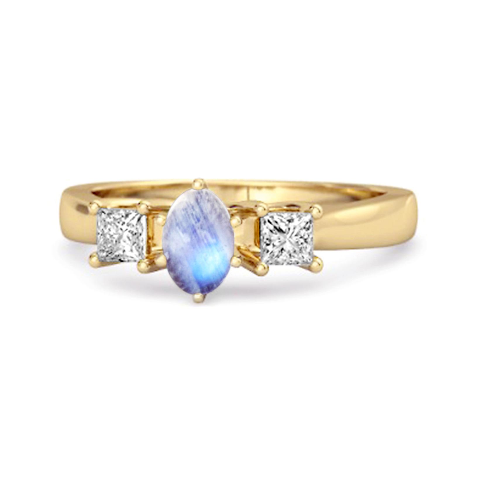 

Moonstone Elegant Three Stone Ring - 925 Sterling Silver Gold Vermeil 6 золотий/жовтий