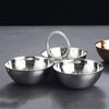 Stainless Steel 3-Compartment Snack Bowl Large Capacity Round Sauce Dish Appetizer Platter  Parties