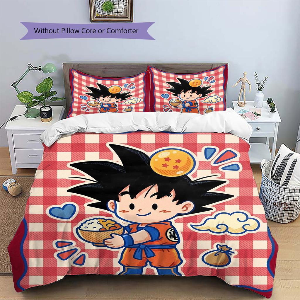 Dragon Ball Goku Pattern Bedding Quilt Set Quilt Cover Pillowcase Home Decoration Birthday Gift (1 * Duvet Cover + 2 * Pillowcase, Without Core)
