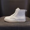 Large size high-top single shoes women's soft leather flats fashion lace-up casual short boots 2025 autumn and winter leather white shoes