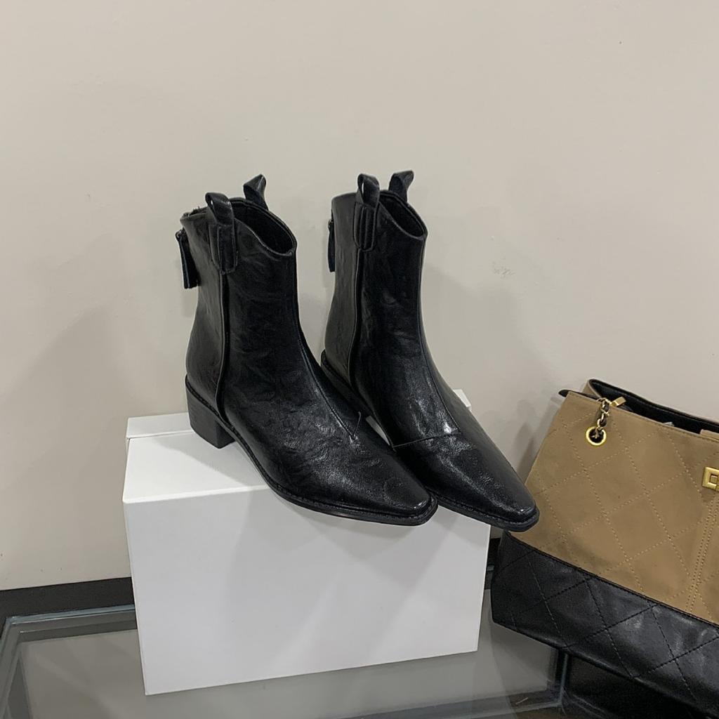 2025 Autumn and Winter New Pointed Head Low Tube Thin Martin Thick Heel Women's Fashion Soft-soled Women's Boots