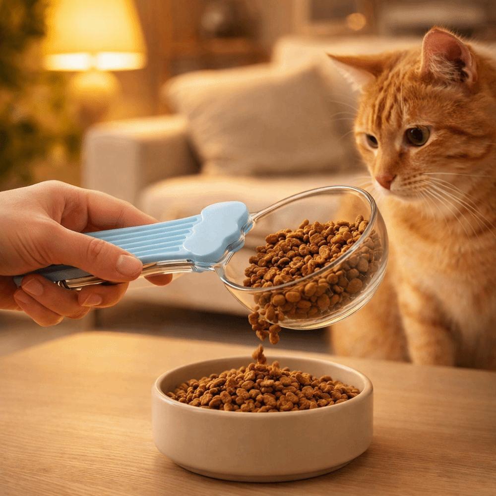 Multi-functional Cat Food Scoop Clear Scale Cat Food Measuring Spoon Sealing Clip  for Dogs Cats