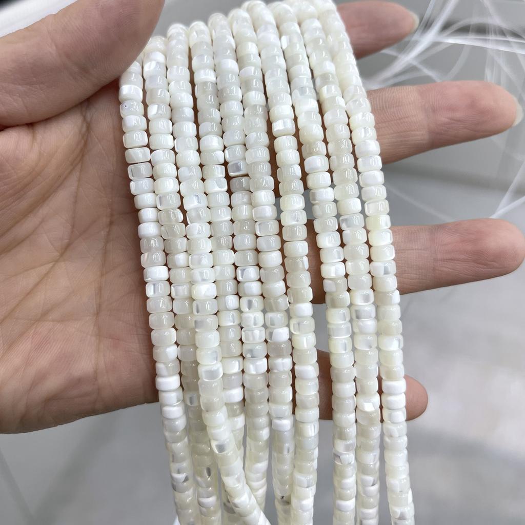 3x5mm Natural White Trochus Shell Flat Round Disc Beads 18cm Single Strand Loose Shell Beads for DIY Jewelry Making