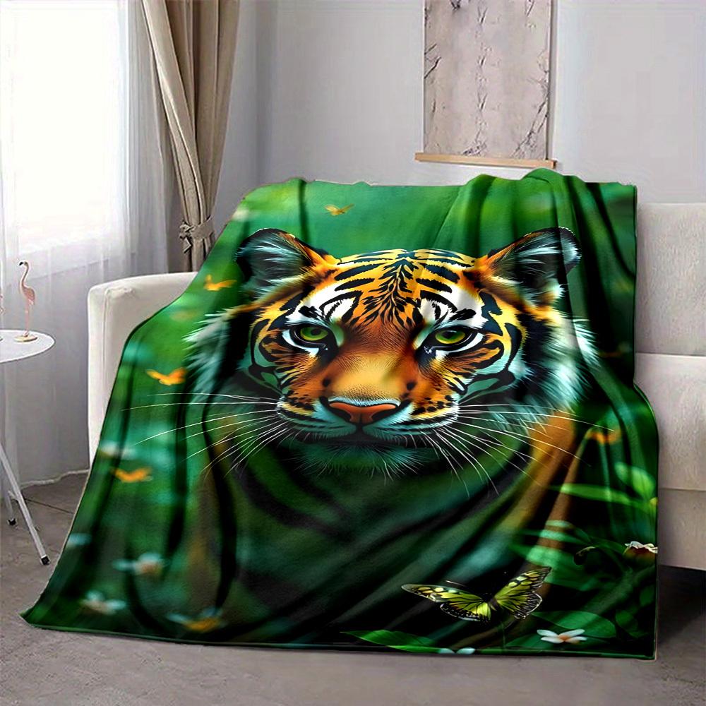 1pc Tiger Print Blanket Warm, Cozy, And Soft, Suitable for Sofas, Beds, Cars, And Office Use.Perfect for Camping And Travel, Making It a Great Gift Fo