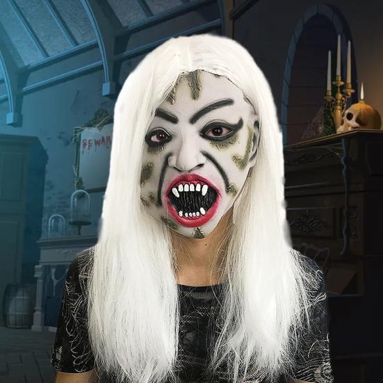 Halloween Horror Grimace Ghost Masque Scary Full Head Latex Zombie Masque with Hair Creepy Halloween Party Cosplay Costume
