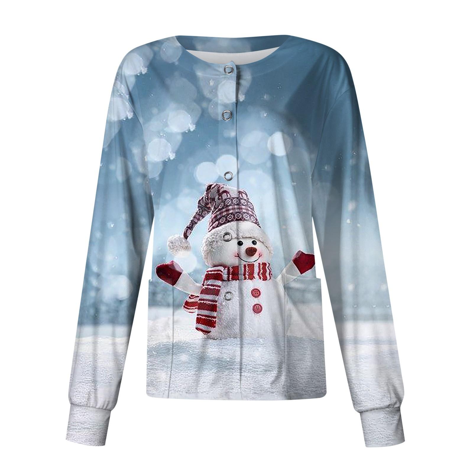 

Женский однобортный защитный комбинезон с длинным рукавом и рождественским принтом, карманный рабочий воротник-стойка, кардиган, куртка, топ XXL