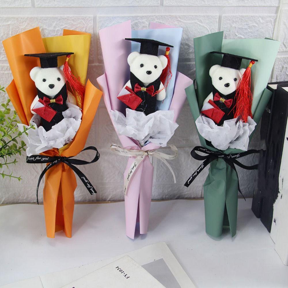 Chic Bear Plush Bouquet Cartoon Graduation Gift Creative Doctoral Bear Toy  Graduation Season