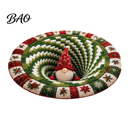 Kerstfeest Woondecoratie Rond Kerst 3D Vloerkleed, Optische Illusie Vloerkleed Kerstman Kabouter Gewatteerd-achtig Creatief Cadeau voor Antislip Wasbare Vloer