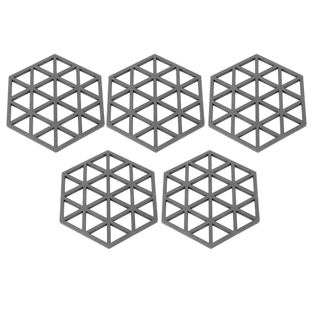 5pc Silicone Hexageon Placemat Heat Insulation Dish Cup Bowl Mat for Dining Table Grey