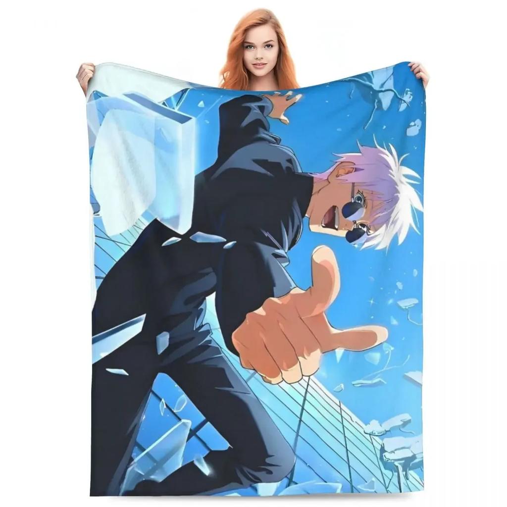 Gojo Satoru Knitted Blanket Anime Jujutsu Kaisen Flannel Throw Blanket Summer Air Conditioning Personalised Soft Warm Bedspreads